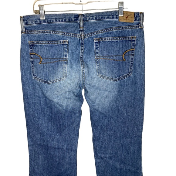 Vintage American Eagle Blue Denim Flare Hipster Y2K 5 Pocket Jeans 12 Long - Picture 5 of 9